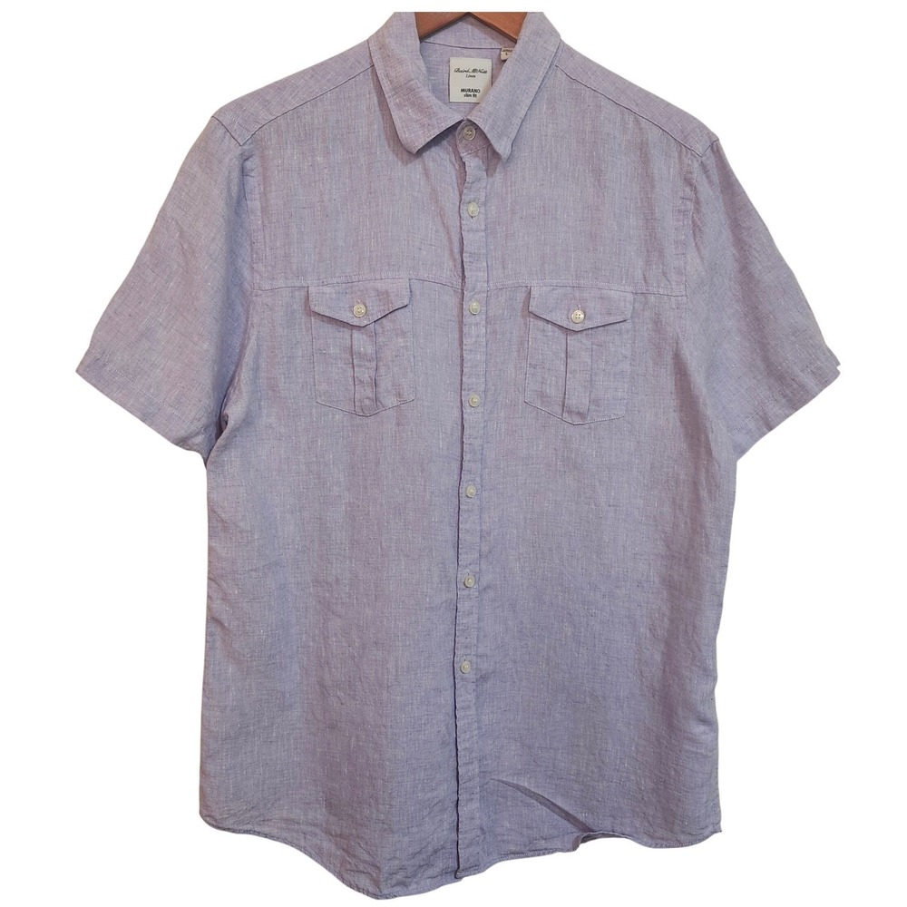 Murano Baird McNutt 100% Linen Shirt Men Large Lavendar Short Sleeve Button Up